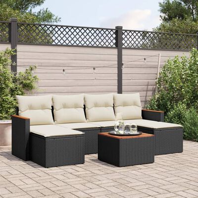 vidaXL 7-tlg. Garten-Sofagarnitur mit Kissen Schwarz Poly Rattan