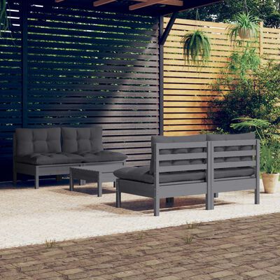 vidaXL 5-tlg. Garten-Lounge-Set mit Anthrazit Kissen Kiefernholz