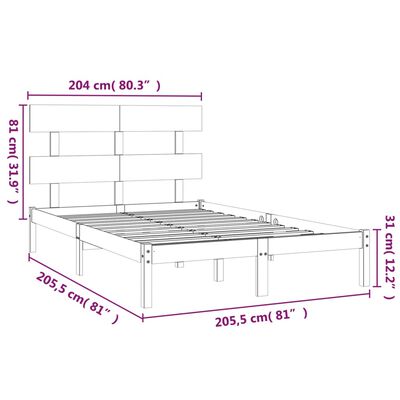 vidaXL Massivholzbett Honigbraun 200x200 cm