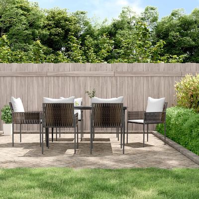 vidaXL 7-tlg. Garten-Essgruppe mit Kissen Poly Rattan und Stahl