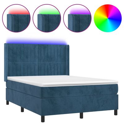 vidaXL Boxspringbett mit Matratze & LED Dunkelblau 140x190 cm Samt