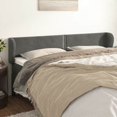 vidaXL Kopfteil mit Ohren Dunkelgrau 183x23x78/88 cm Samt