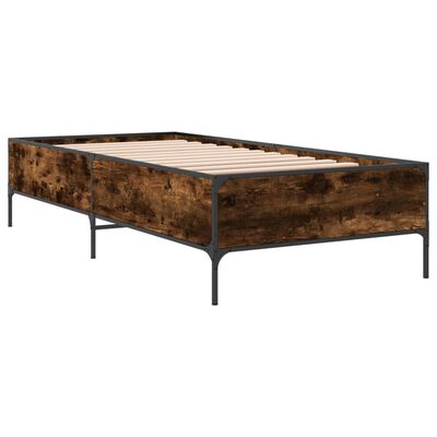 vidaXL Bettgestell Räuchereiche 90x200 cm Holzwerkstoff und Metall