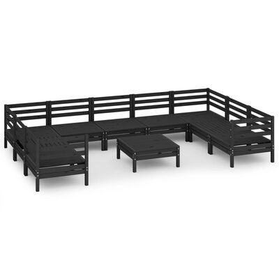 vidaXL 10-tlg. Garten-Lounge-Set Schwarz Massivholz Kiefer