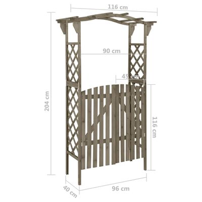 vidaXL Pergola mit Tor 116x40x204 cm Grau Massivholz Tanne