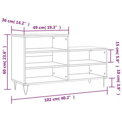 vidaXL Schuhregal Hochglanz-Weiß 102x36x60 cm Holzwerkstoff