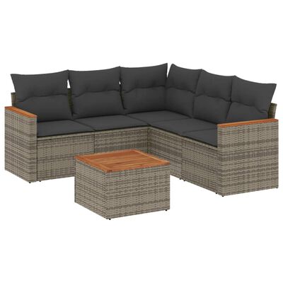 vidaXL 6-tlg. Garten-Sofagarnitur mit Kissen Grau Poly Rattan