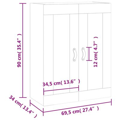 vidaXL Wandschrank Weiß 69,5x34x90 cm