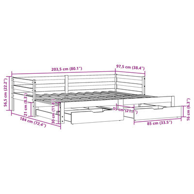 vidaXL Tagesbett Ausziehbar mit Schubladen 90x200 cm Massivholz Kiefer