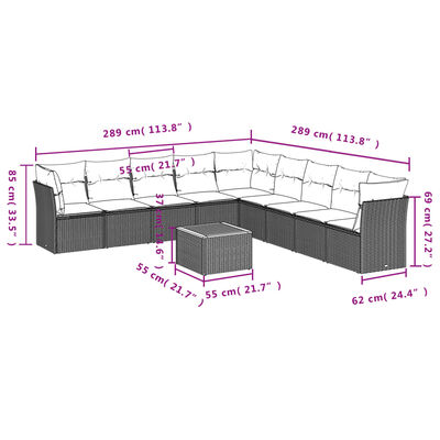 vidaXL 10-tlg. Garten-Sofagarnitur mit Kissen Grau Poly Rattan