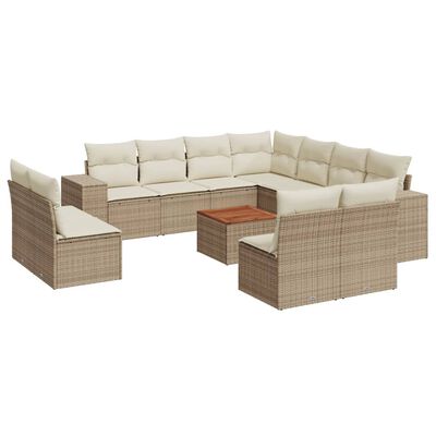 vidaXL 12-tlg. Garten-Sofagarnitur mit Kissen Beige Poly Rattan