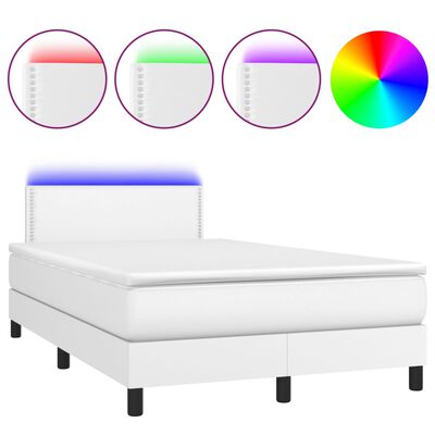 vidaXL Boxspringbett mit Matratze & LED Weiß 120x200 cm Kunstleder