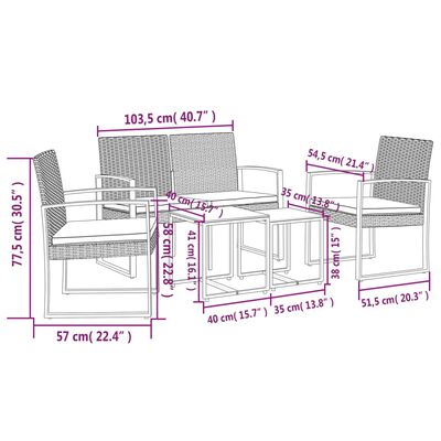 vidaXL 5-tlg. Garten-Essgruppe mit Kissen Dunkelgrau PP-Rattan