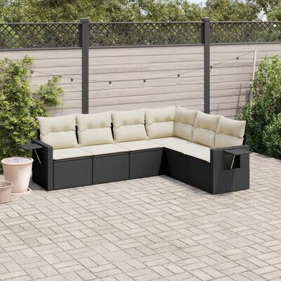 vidaXL 6-tlg. Garten-Sofagarnitur mit Kissen Schwarz Poly Rattan