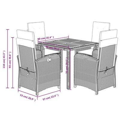 vidaXL 5-tlg. Garten-Essgruppe mit Kissen Schwarz Poly Rattan