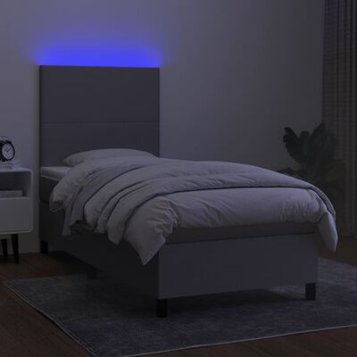 vidaXL Boxspringbett mit Matratze & LED Hellgrau 90x200 cm Stoff