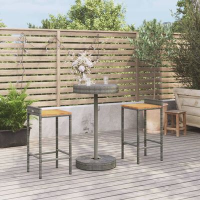 vidaXL 3-tlg. Gartenbar-Set Grau Poly Rattan & Massivholz Akazie