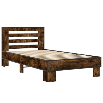 vidaXL Bettgestell Räuchereiche 90x190 cm Holzwerkstoff und Metall