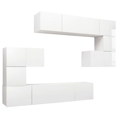 vidaXL 8-tlg. TV-Schrank-Set Hochglanz-Weiß Holzwerkstoff