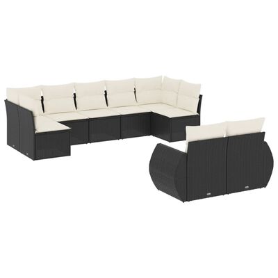 vidaXL 9-tlg. Garten-Sofagarnitur mit Kissen Schwarz Poly Rattan