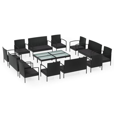 vidaXL 16-tlg. Garten-Lounge-Set mit Auflagen Poly Rattan Schwarz