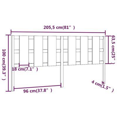 vidaXL Bett-Kopfteil 205,5x4x100 cm Massivholz Kiefer