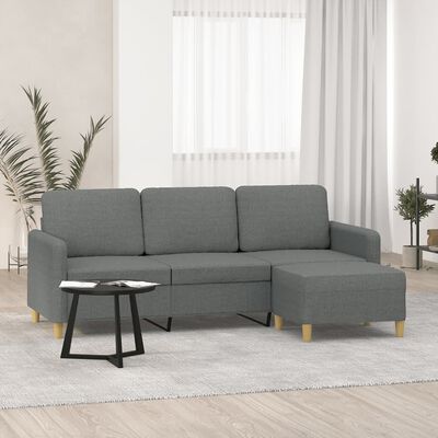 vidaXL 3-Sitzer-Sofa mit Hocker Dunkelgrau 180 cm Stoff