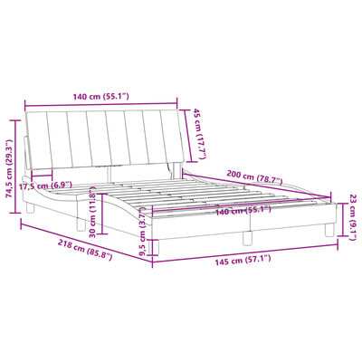 vidaXL Bettgestell mit LED-Leuchten Hellgrau 140x200 cm Samt