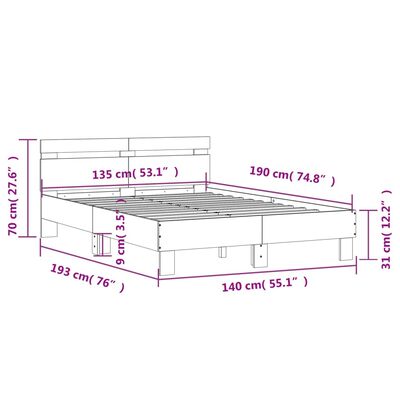 vidaXL Bettgestell mit Kopfteil Weiß 135 x 190 cm Holzwerkstoff