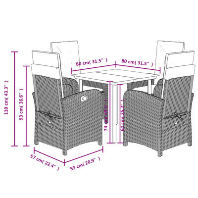 vidaXL 5-tlg. Garten-Essgruppe mit Kissen Beige Poly Rattan