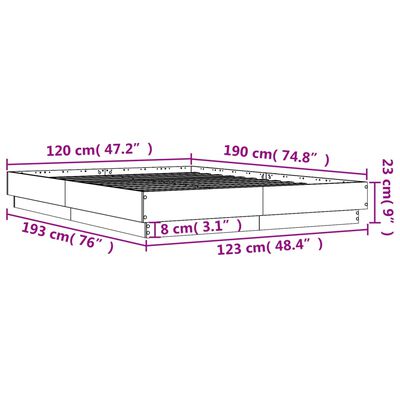 vidaXL Bettgestell Betongrau 120x190 cm Holzwerkstoff