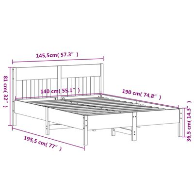 vidaXL Massivholzbett ohne Matratze Wachsbraun 140x190 cm Kiefernholz