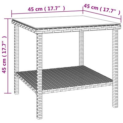 vidaXL Beistelltisch Braun 45x45x45 cm Poly Rattan und Hartglas