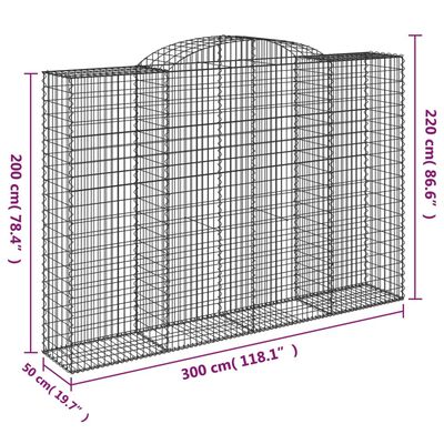 vidaXL Gabionen mit Hochbogen 9 Stk. 300x50x200/220cm Verzinktes Eisen