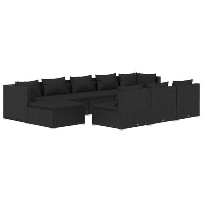 vidaXL 10-tlg. Garten-Lounge-Set mit Kissen Schwarz Poly Rattan