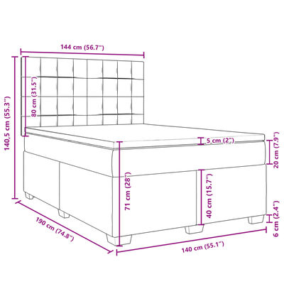 vidaXL Boxspringbett mit Matratze Rosa 140x190 cm Samt