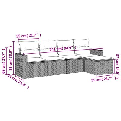 vidaXL 5-tlg. Garten-Sofagarnitur mit Kissen Beige Poly Rattan