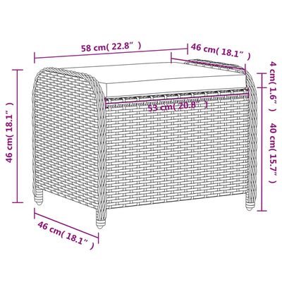 vidaXL Gartenhocker mit Kissen Grau 58x46x46 cm Poly Rattan