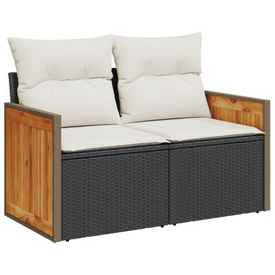 vidaXL 11-tlg. Garten-Sofagarnitur mit Kissen Schwarz Poly Rattan