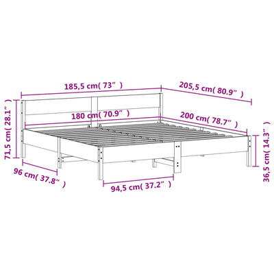 vidaXL Massivholzbett ohne Matratze Weiß 180x200 cm Kiefernholz