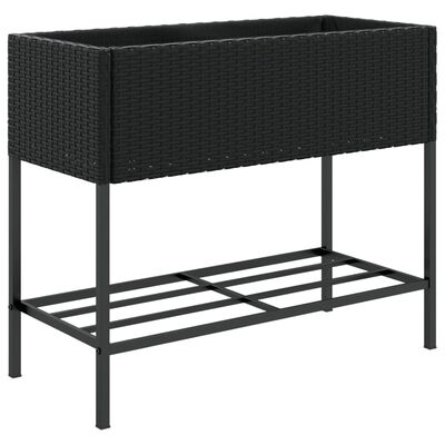 vidaXL Hochbeete mit Ablage 2 Stk. Schwarz 90x40x75 cm Poly Rattan