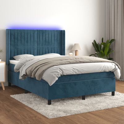 vidaXL Boxspringbett mit Matratze & LED Dunkelblau 140x190 cm Samt