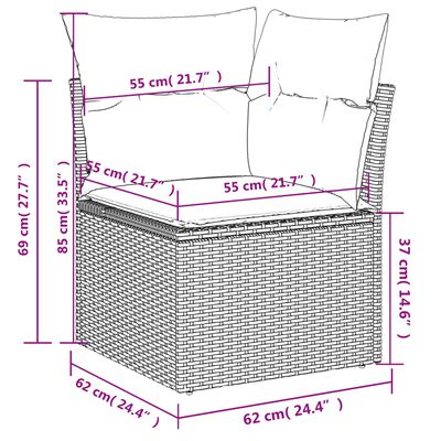 vidaXL 12-tlg. Garten-Sofagarnitur mit Kissen Braun Poly Rattan