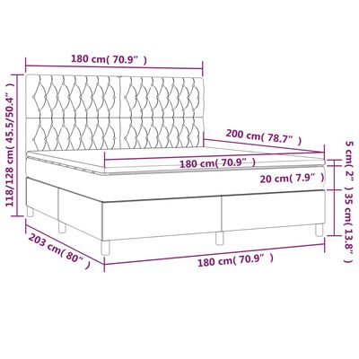 vidaXL Boxspringbett mit Matratze & LED Taupe 180x200 cm Stoff