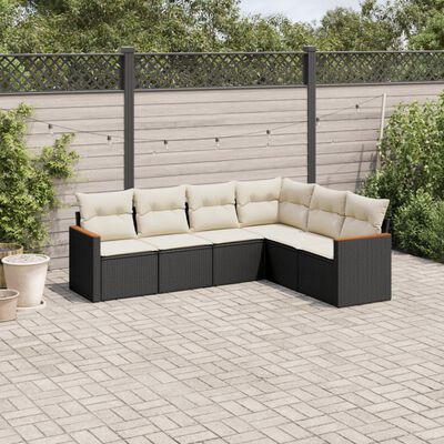 vidaXL 6-tlg. Garten-Sofagarnitur mit Kissen Schwarz Poly Rattan