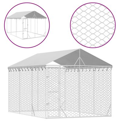 vidaXL Outdoor-Hundezwinger mit Dach Silbern 3x4,5x2,5m Stahl Verzinkt