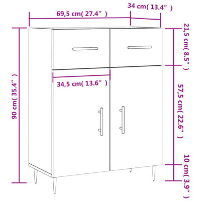 vidaXL Sideboard Betongrau 69,5x34x90 cm Holzwerkstoff