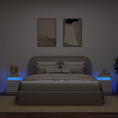 vidaXL Nachttische mit LED-Leuchten 2 Stk. Weiß 35x39x55 cm