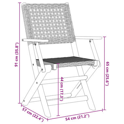 vidaXL 3-tlg. Bistro-Set Schwarz Poly Rattan und Massivholz