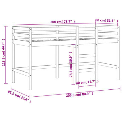 vidaXL Kinderhochbett mit Tunnel Weiß & Schwarz 80x200 cm Kiefernholz